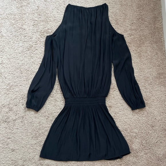 Ramy Brook Lauren Cold-Shoulder Drop-Waist Blouson Mini Dress Black Size Small - Picture 11 of 16